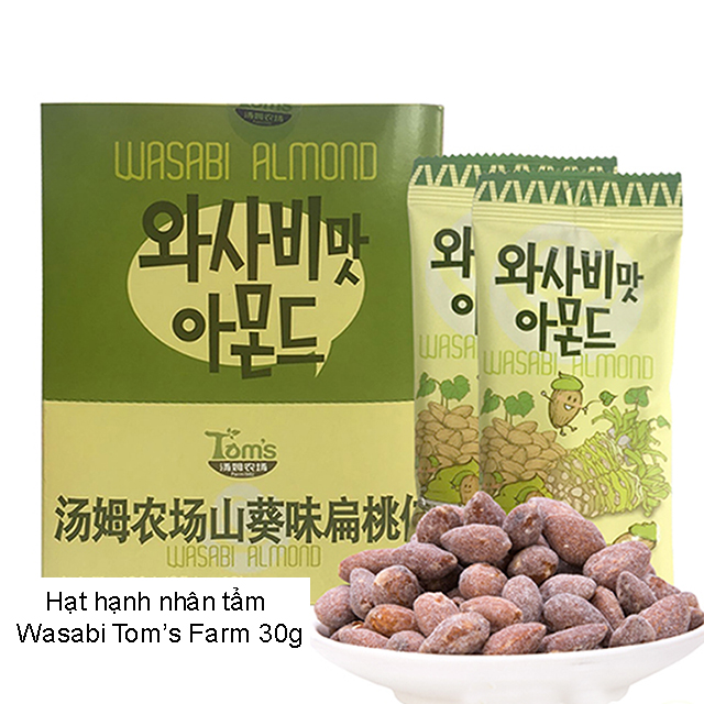 Hộp 12 Gói Hạt Hạnh Nhân Tẩm Wasabi Tom' Farm 30g