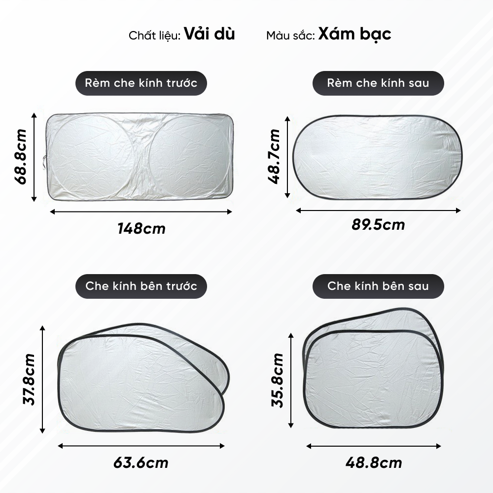Bộ 6 Miếng Che Nắng Xe Ô Tô, Che Nắng Kính Xe Hơi, Chống Nắng Xe, Bảo Vệ Nội Thất Xe
