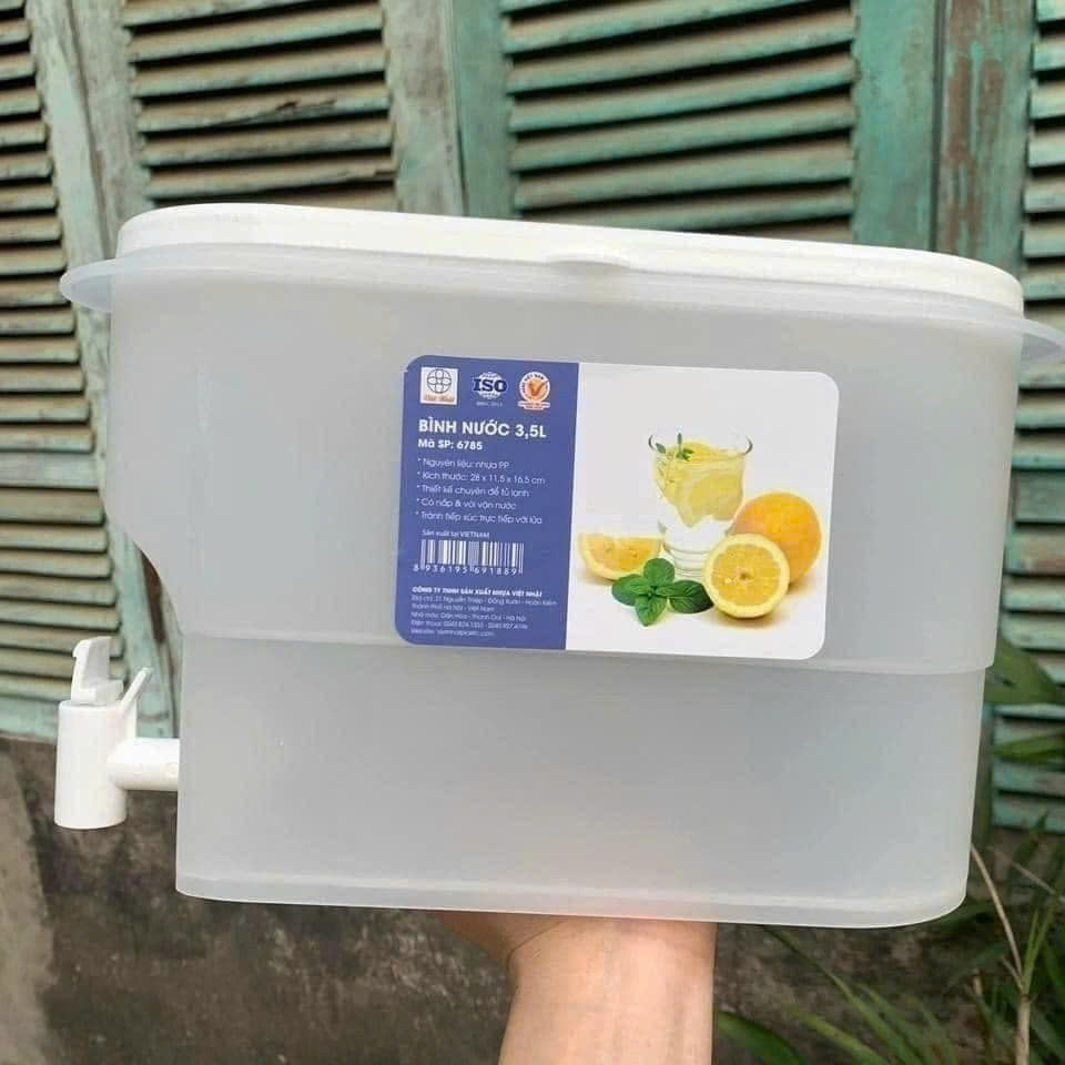 Bình Nước 3.5L Việt Nhật Có Vòi Để Tủ Lạnh ,Đựng Nước Trái Cây Tiện Lợi Đa Năng ( Tặng kèm sticker)
