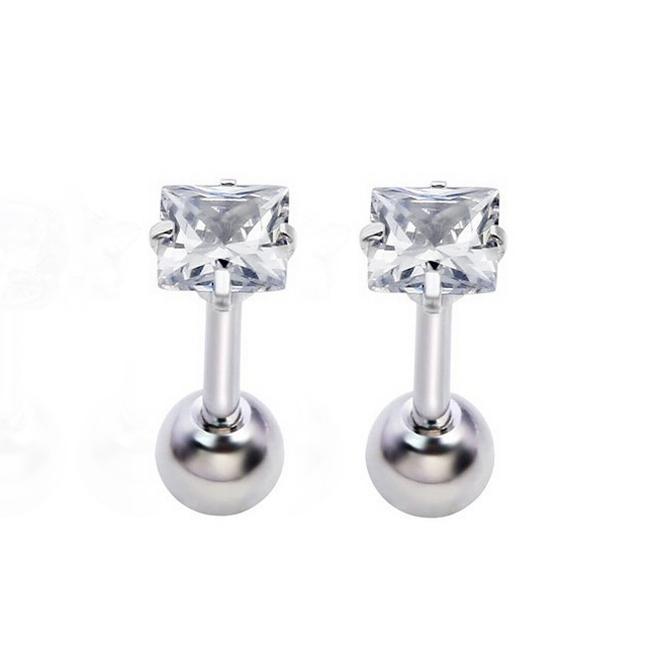 Punk 16G Steel Stud Ear Piercing Tragus Heilx Barbell Bar Lip Square Zircon