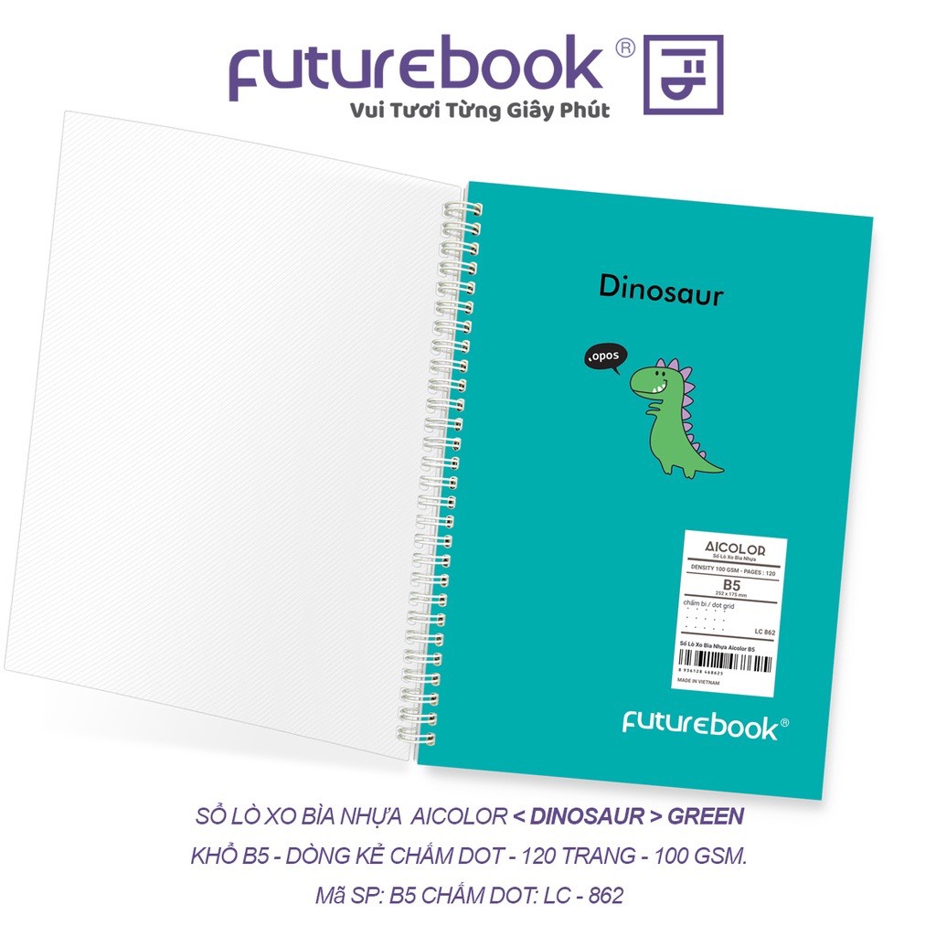 FUTUREBOOK (Có Nhiều Mẫu)-Sổ Lò Xo Bìa Nhựa AICOLOR B5_Chấm Dot_120Trang_Định Lượng 100Gsm. MÃ SP LC862 (Giao mẫu nhiên)