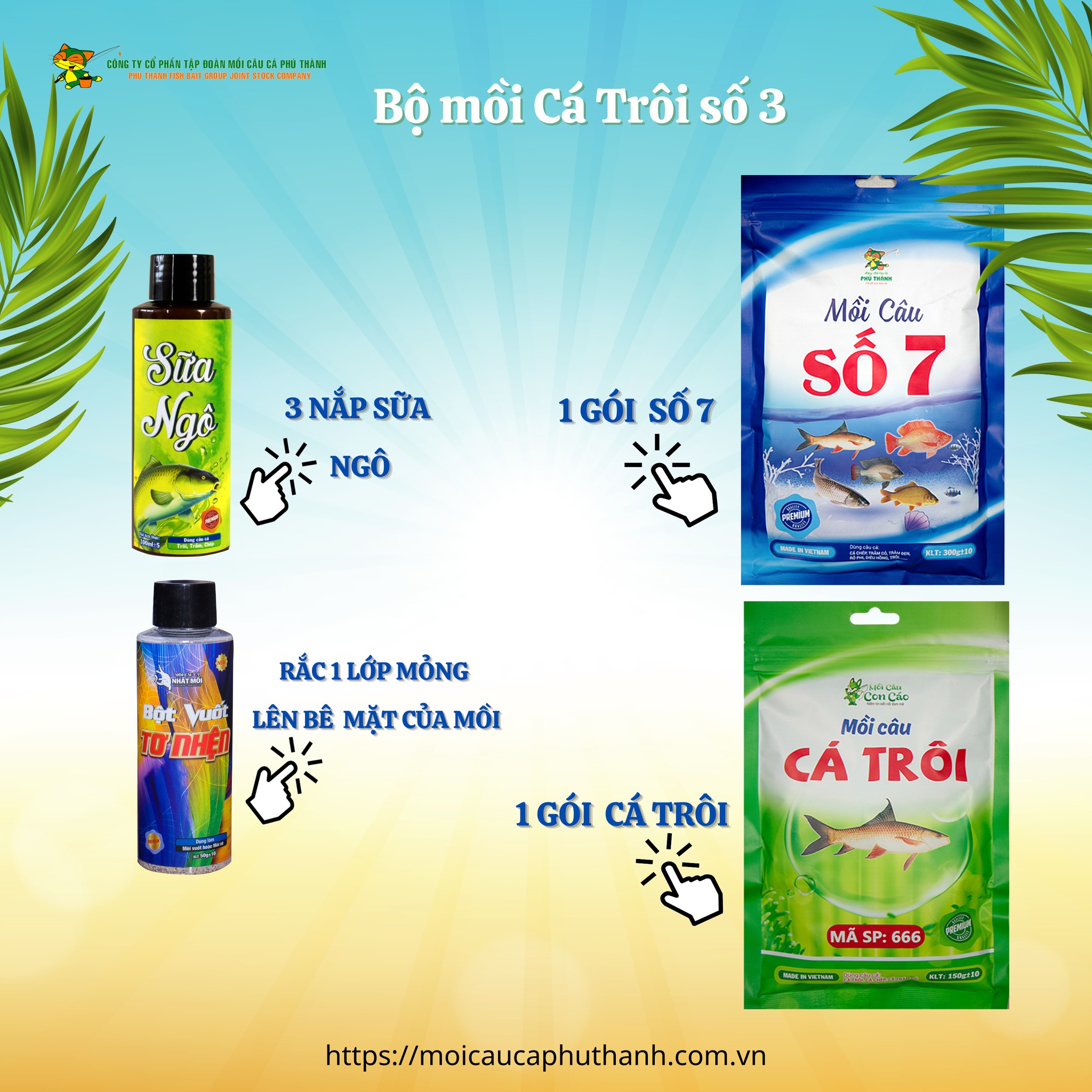 Bộ mồi Cá Trôi số 3. Hãng mồi câu cá Phú Thành