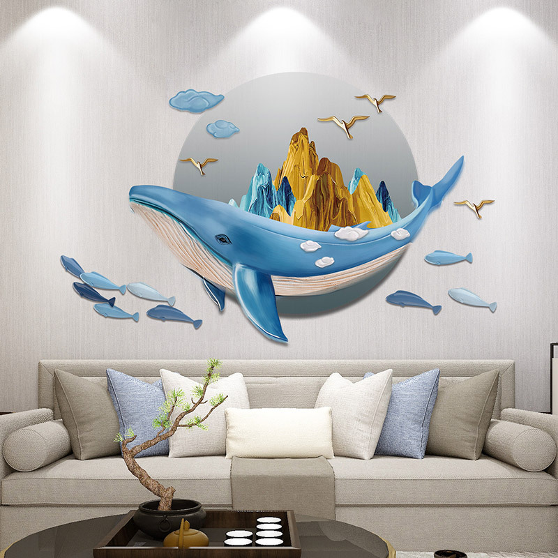 Sticker Giấy Dán Tường Decal Dán tường Tranh Dán Tường Trang Trí Tường Mẫu Cá Voi Xanh ZH-1004