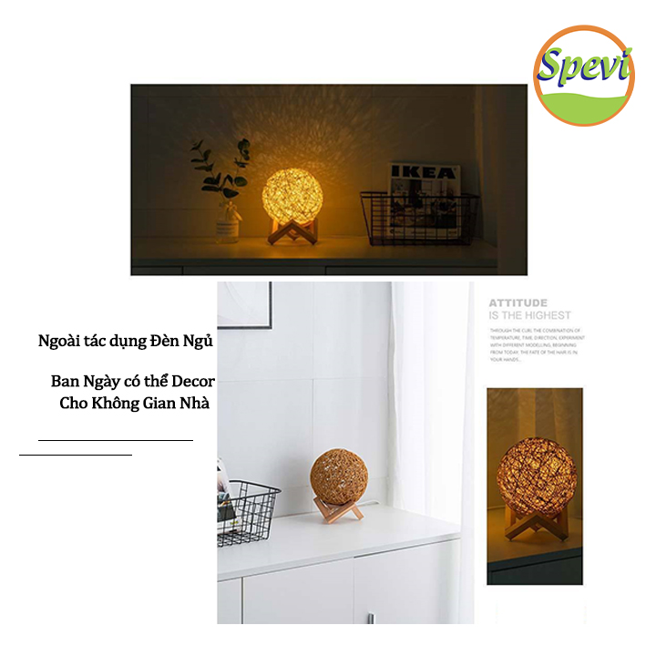 Đèn Ngủ Quả Cầu Mây - Đèn Ngủ Trang Trí Led Blackinner Có Điều Chỉnh Độ Sáng - Hàng chính hãng