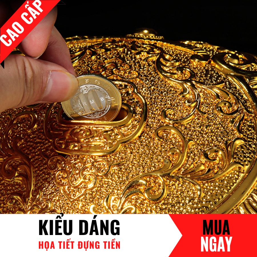 Tượng Con Bò Trang Trí Đựng Tiền Bằng Vàng Cát Mỹ Nghệ Cao 24cm