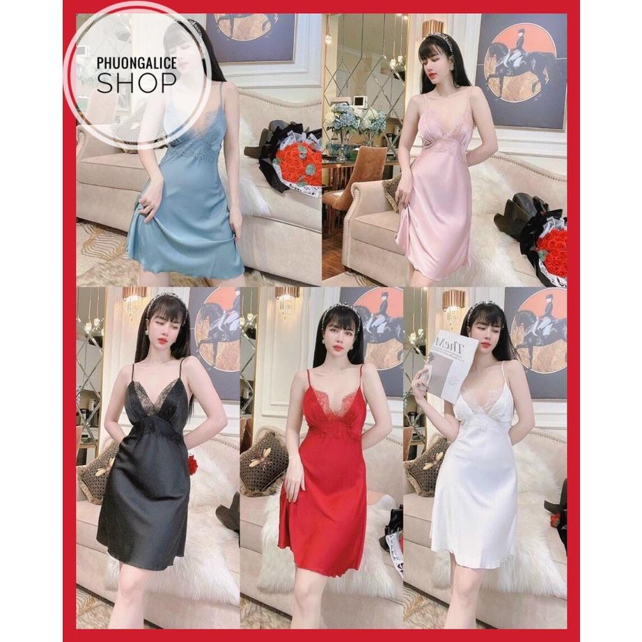 Đồ ngủ sexy,Váy ngủ 2 dây lụa satin quyến rũ cao cấp- Phuongaliceshop