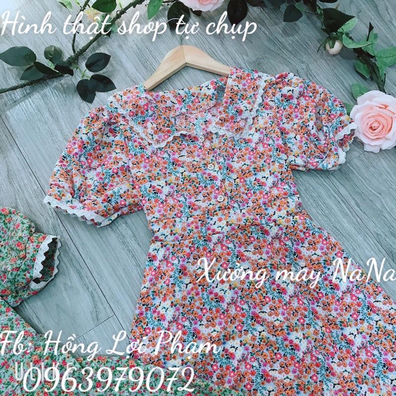 Đầm maxi hoa thiết kế viền ren có túi siêu xinh