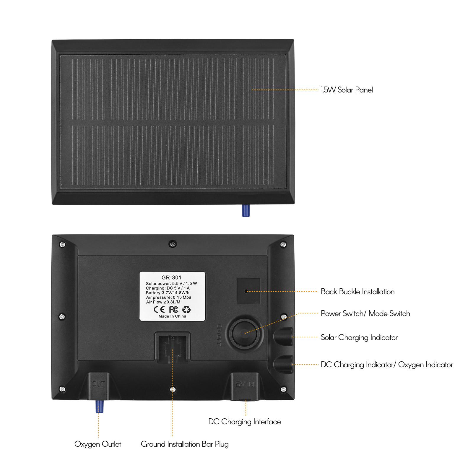 5.5V 1.5W Solar Air Pump Fish Tank Oxygenator with Aquarium Pipe & Air Bubble Stone Outdoor Pond Oxygen Pump Aerator