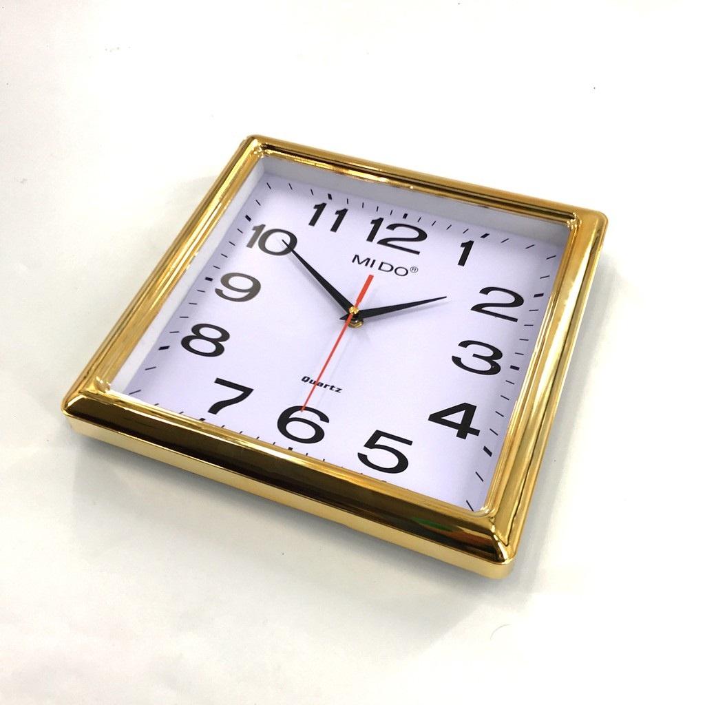 Đồng hồ treo tường mặt vuông 30cm viền mạ vàng sang trọng cao cấp trang trí decor phòng khách phòng ngủ với mặt số to