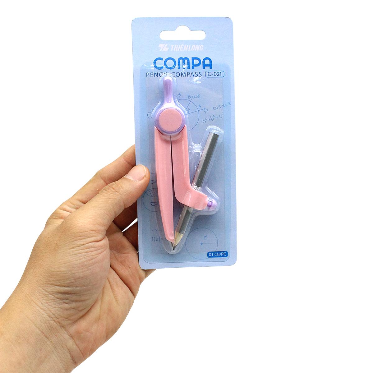 Bộ Compa Kèm Bút Chì Gỗ - Thiên Long C-021 (Mẫu Màu Giao Ngẫu Nhiên)