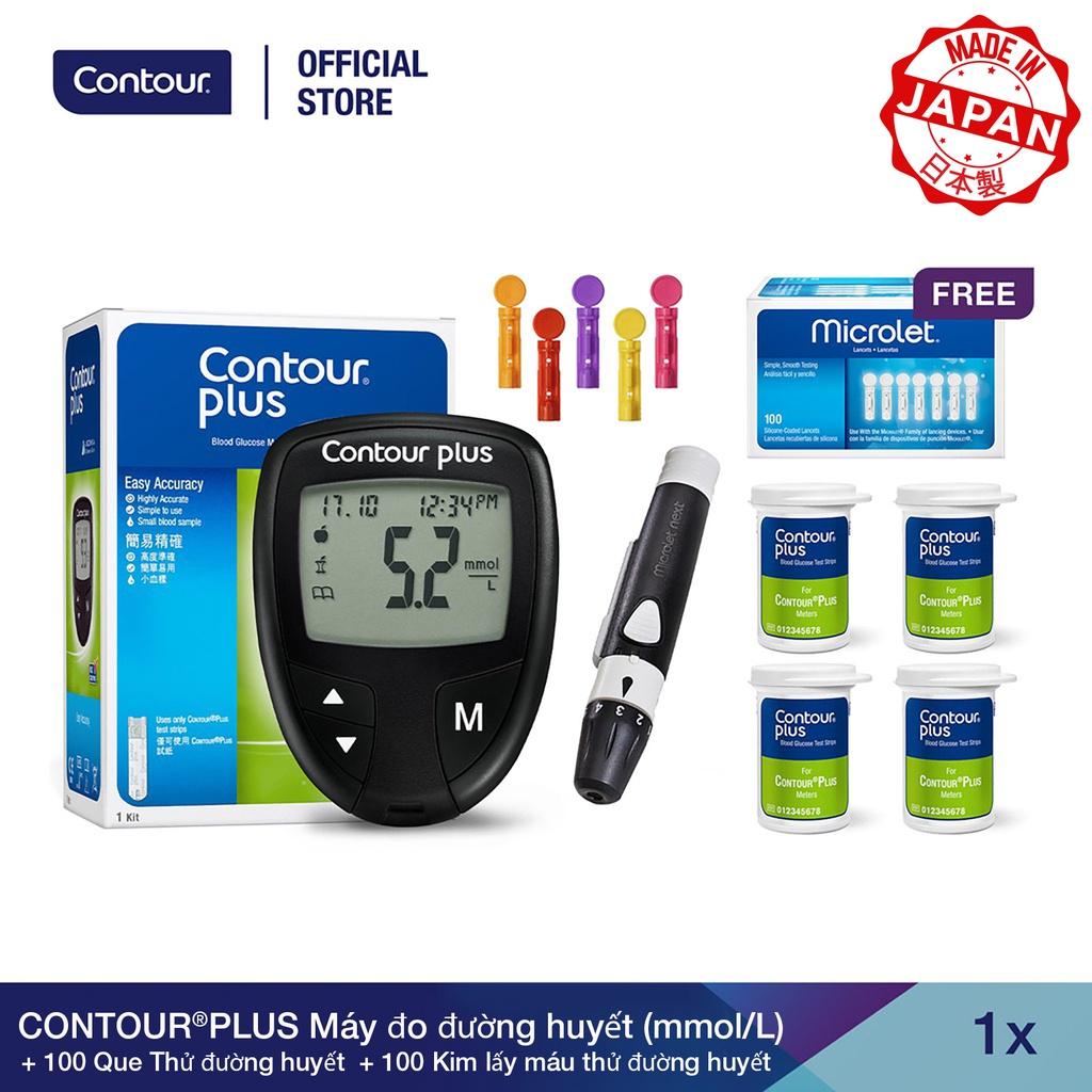 CONTOURPLUS Máy đo đường huyết (mmol/L) + 100 Que Thử đường huyết + 100 Kim lấy máu thử đường huyết