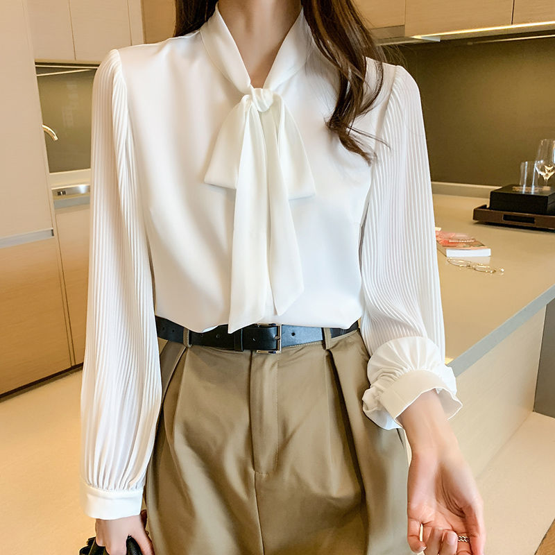 Áo Sơ Mi Nữ Cổ Nơ Tay Xòe Công Sở Vải Voan Mỏng Phong Cách Hàn Quốc Sang Chảnh - Hàng QuảngChâu Nhập Chất Lượng Cao JD49
