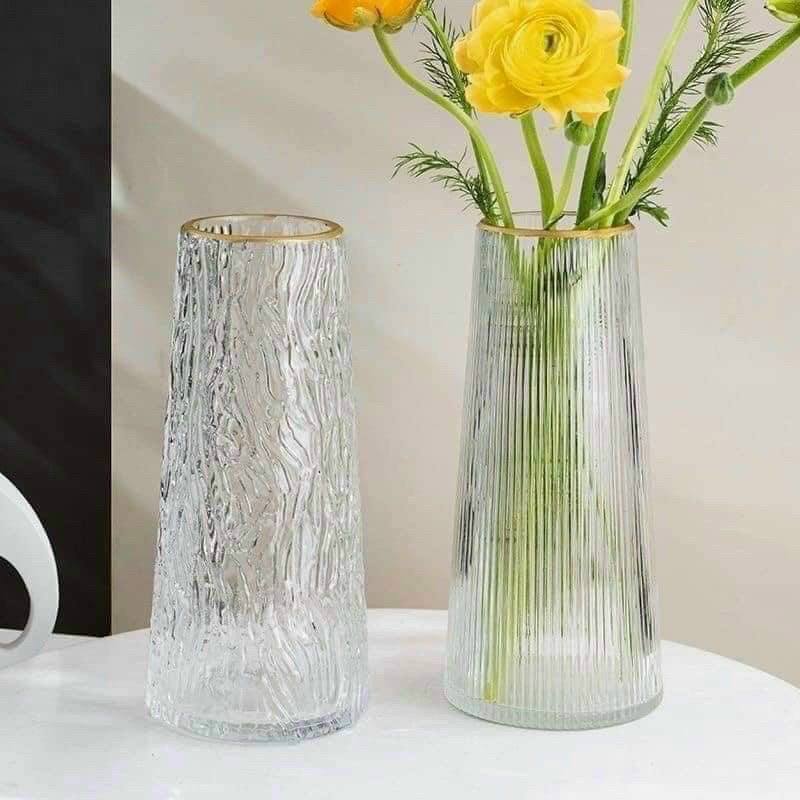 Lọ hoa thủy tinh dáng trụ vát cao 22cm cắm hoa tươi, hoa khô, trang trí Decor