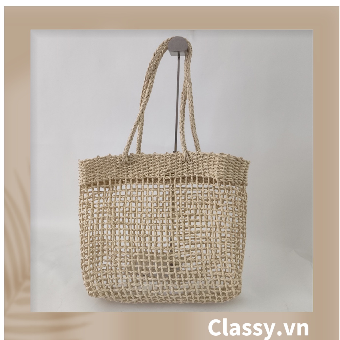 Túi cói Classy hình thang thời trang, thích hợp đi biển, đi dạo, đi chơi T1073