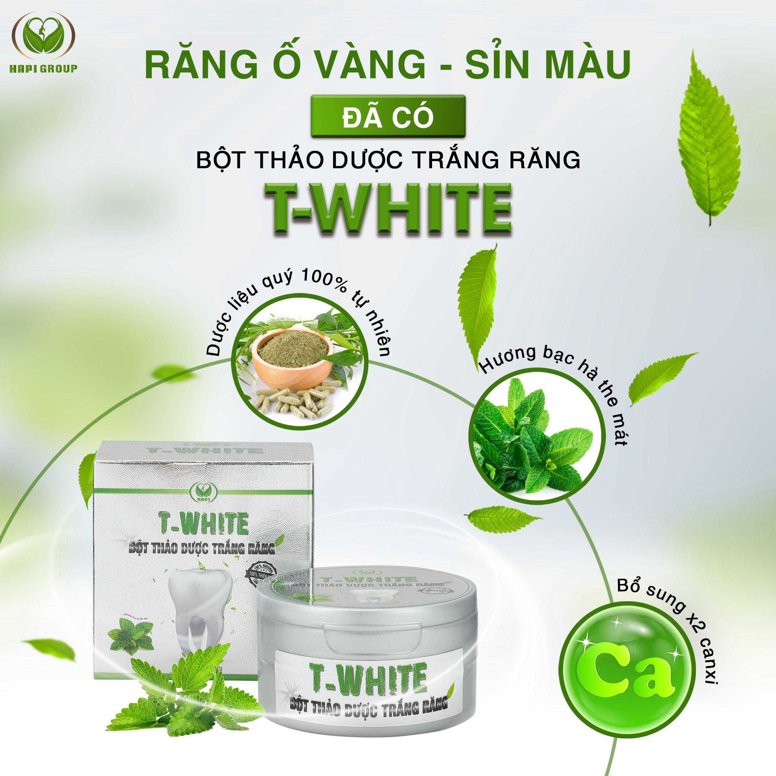 Bột Thảo Dược Trắng Răng T-White 50g giảm hôi miệng nhiệt miệng viêm nướu giúp trắng răng hơi thở thơm mát