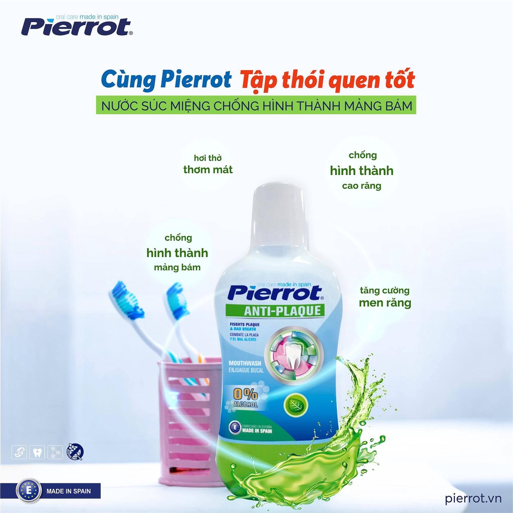 [ Mua 2 tặng 1 ] Nước súc miệng chống hình thành mảng bám PIERROT 500ml