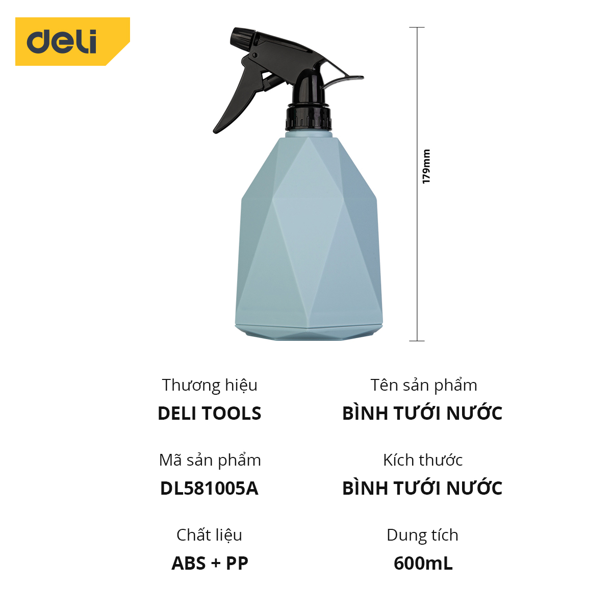 Bình Xịt Tưới Cây Deli - Dung Tích 600ml - 2 Chế Độ Xịt Hiệu Quả - Chất Liệu Tiêu Chuẩn Quốc Tế - Màu Xanh Tinh Tế