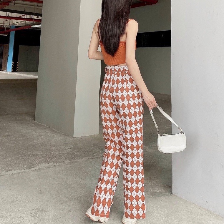 Quần suông dài sọc kẻ caro cam