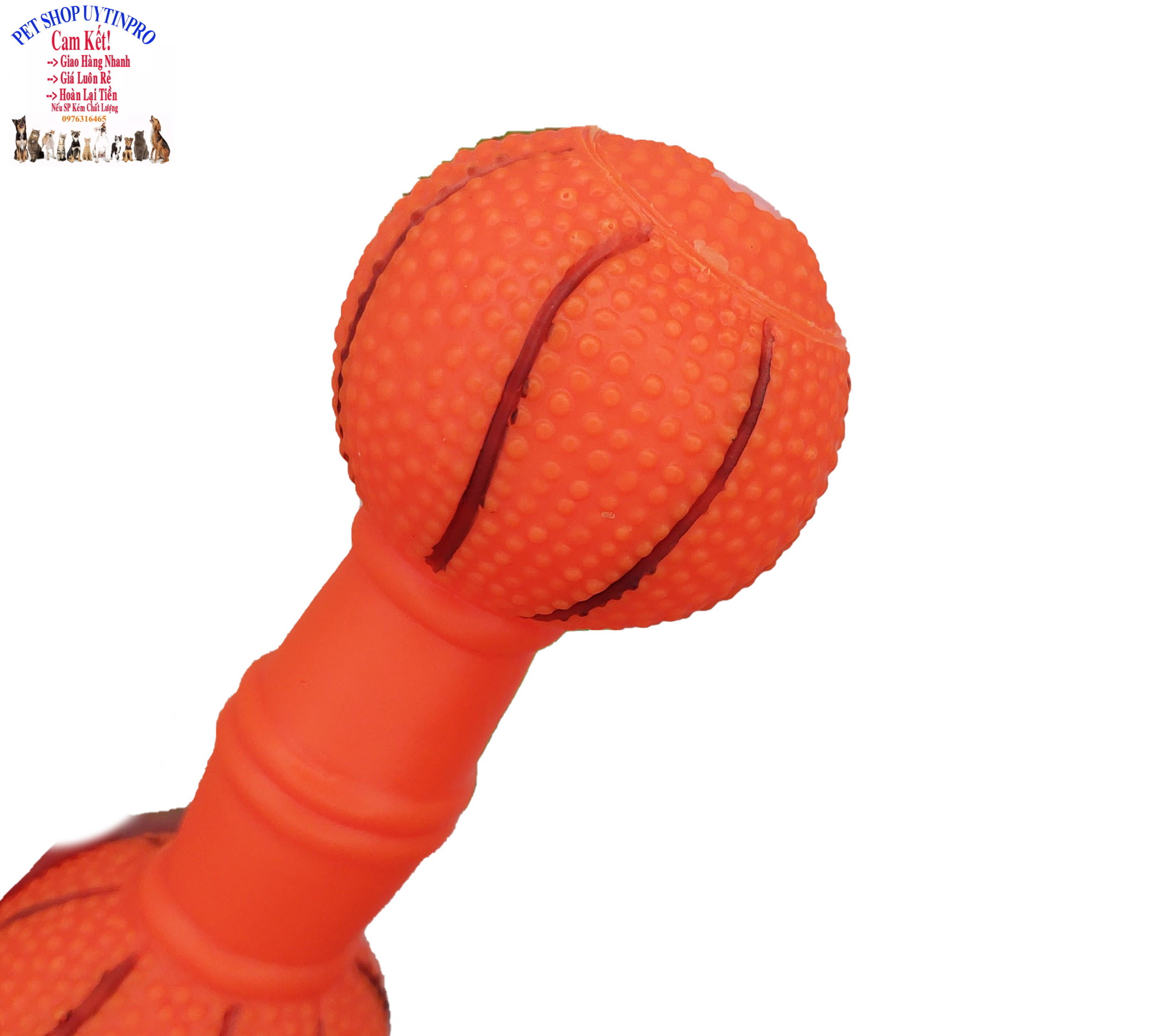 Đồ chơi cho Chó Hình quả tạ Dài 16cm In hình bóng bowling Phát ra tiếng kêu Chất liệu nhựa dẻo, Giúp thú cưng sảng khoái