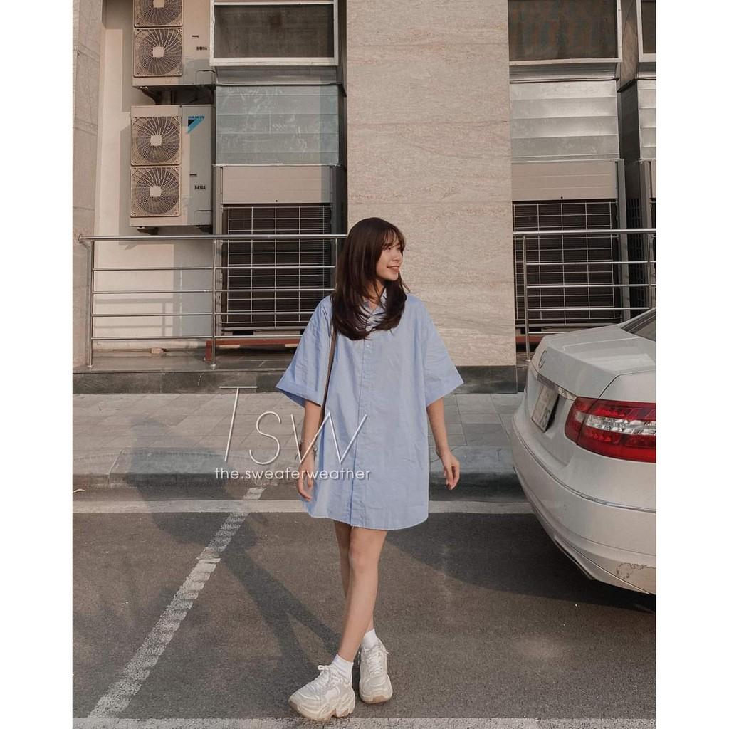 Váy - sơmi cổ đức dáng suông rộng tay lỡ về 2 màu siêu xinh trắng và xanh ️️️