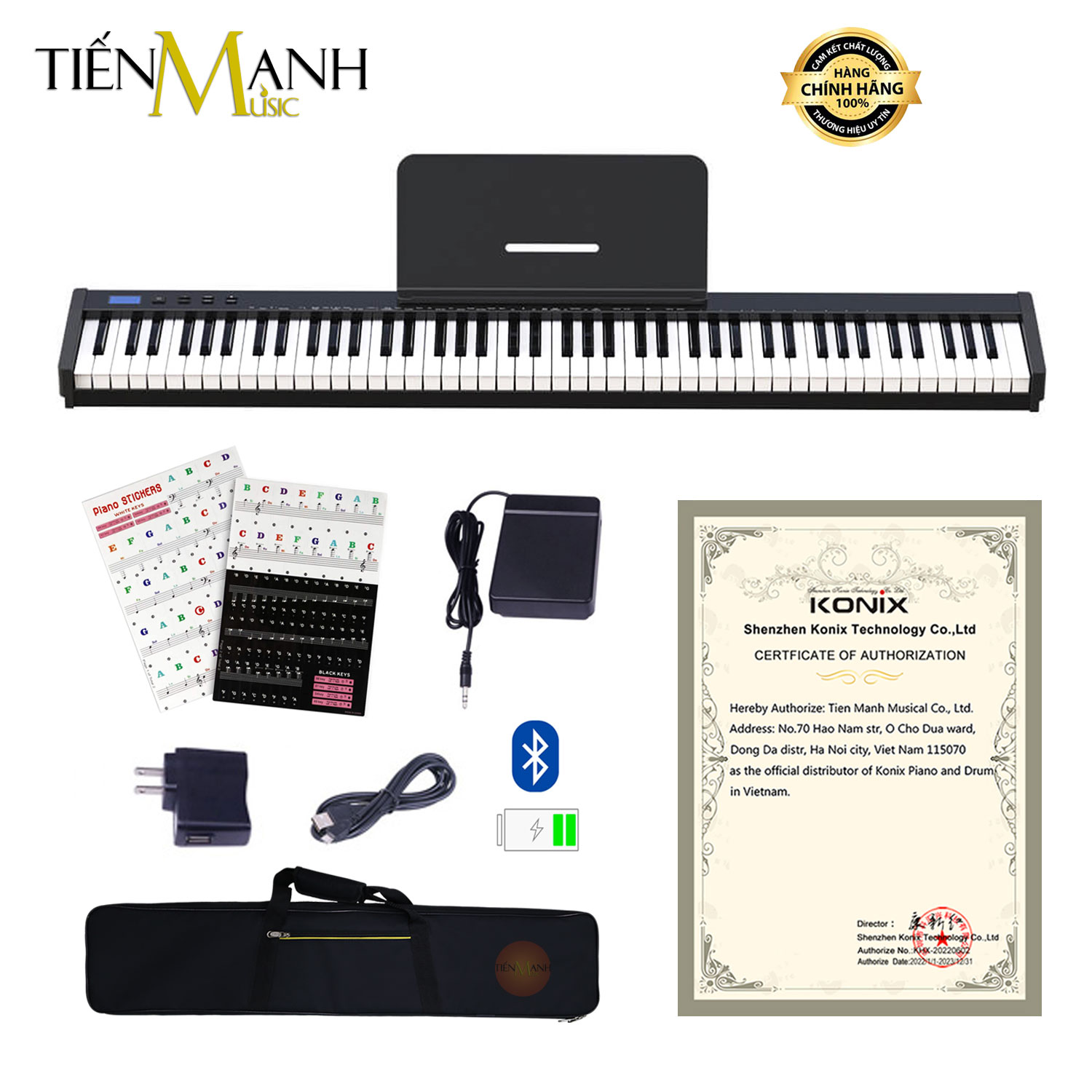 Đàn Piano Điện Konix PH88S - 88 Phím nặng Cảm ứng lực Có Loa, Bluetooth, Pin sạc PH88 Hàng Chính Hãng