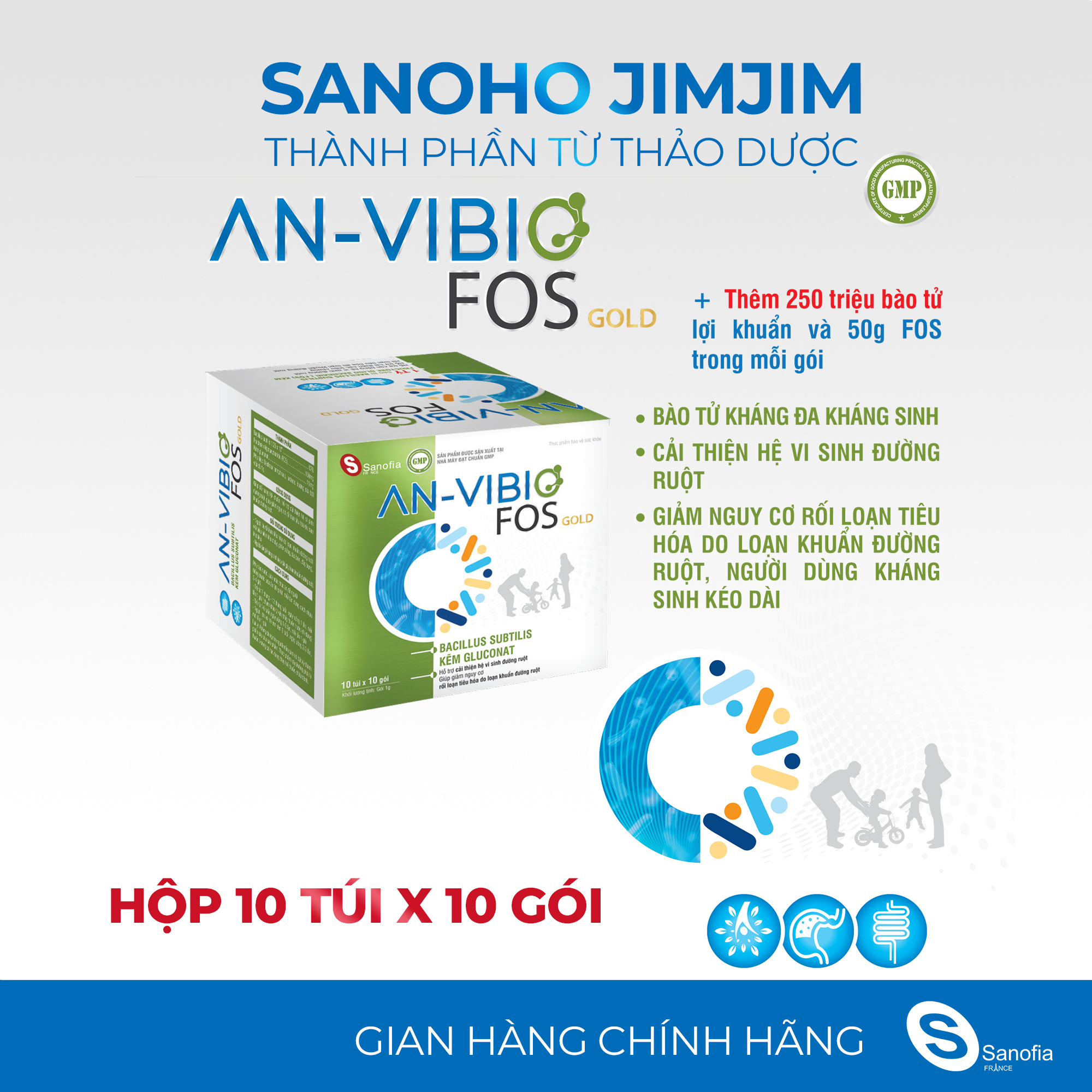 Men vi sinh An Vibio Fos Gold - Bổ sung lợi khuẩn, giảm rối loạn tiêu hóa từ các bào tử lợi khuẩn và kẽm -Thomsoncare