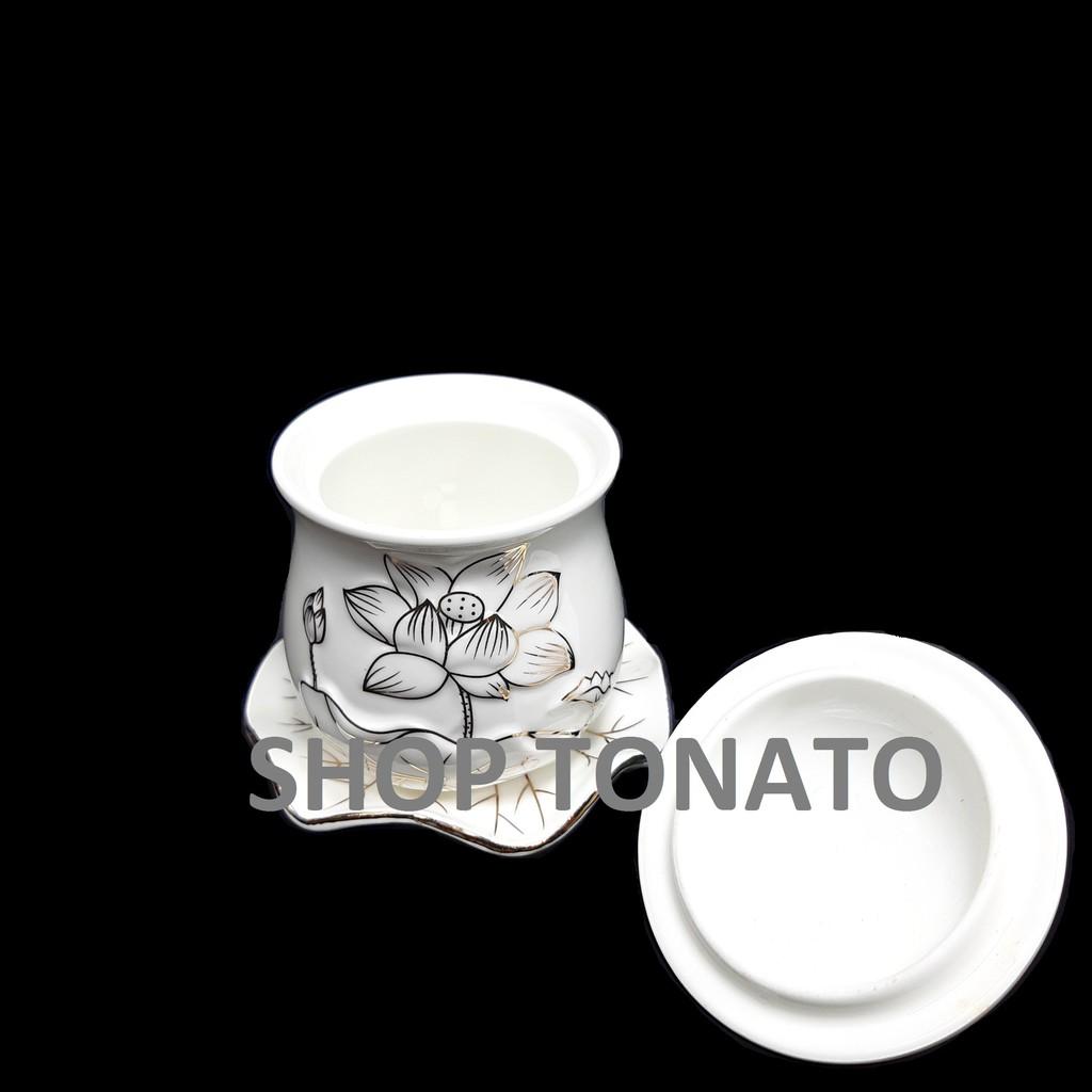 CHUNG NẮP BẠCH NGỌC LÁ SEN TRẮNG CAO 10CM,11CM