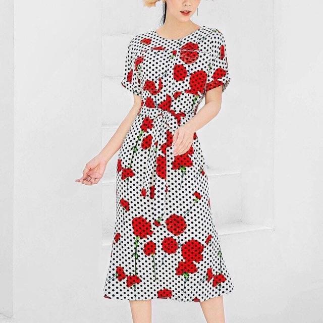 Đầm tay con 2 túi dây eo