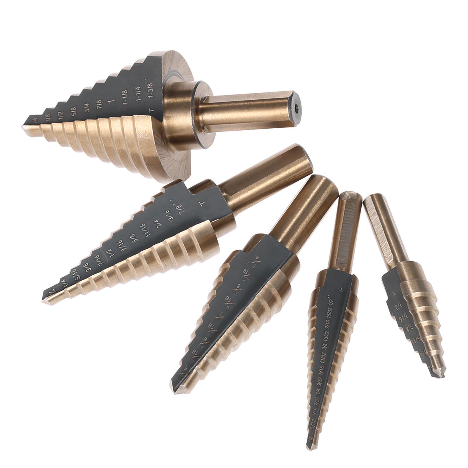 5pcs High Speed Steel 4241 Step Drill Bit Set Kit Round Shank Pagoda T-wist Drills Drilling Tool Portable for Workpiece
