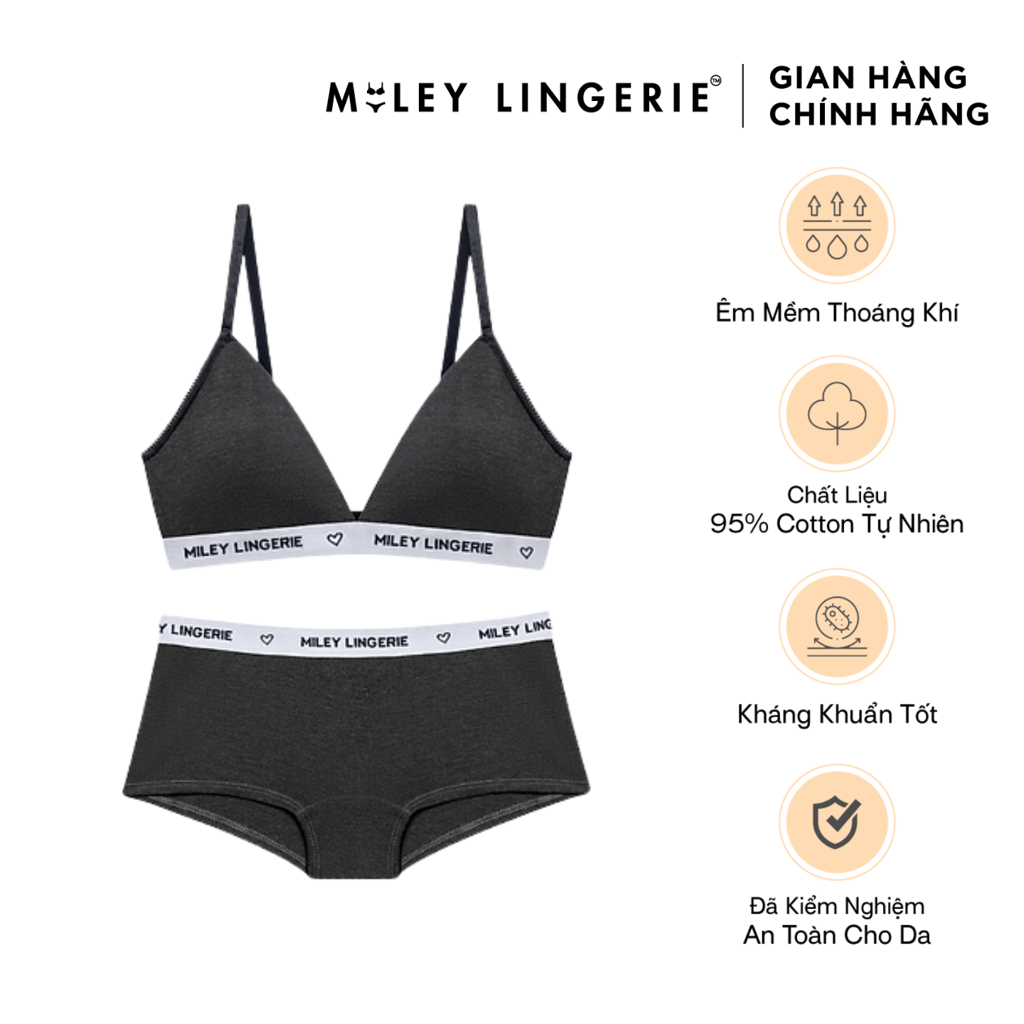 Bộ Đồ Lót Mút Mỏng Không Gọng thời Trang Và Quần Boy Short Cotton Tự Nhiên Viền Lưng Logo BeingMe Miley Lingerie