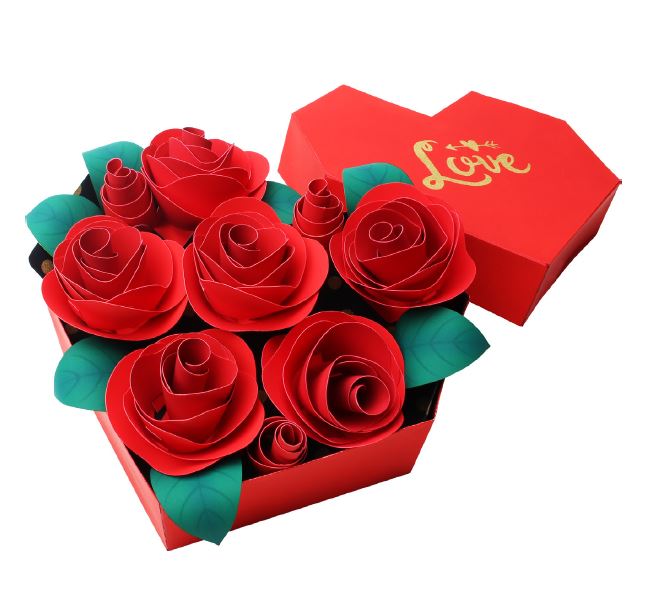 Mô hình giấy 3D Quà tặng Valentine Hộp hoa hồng trái tim