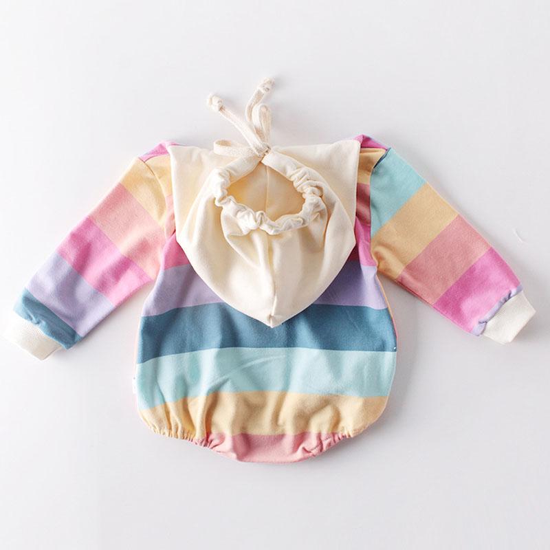 Bé Bé Trai Bé Gái Jumpsuit Sơ Sinh Mùa Thu Cầu Vồng Có Mũ Áo Liền Quần tay Dài Bodysuit Cotton Quần Áo Cho Bé