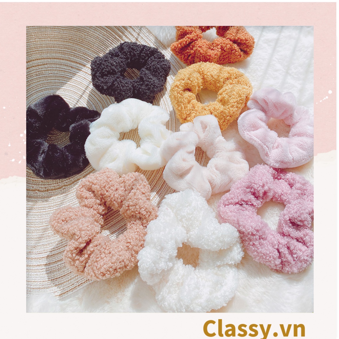 Dây cột tóc vải Scrunchies lông cừu bền chắc PK219