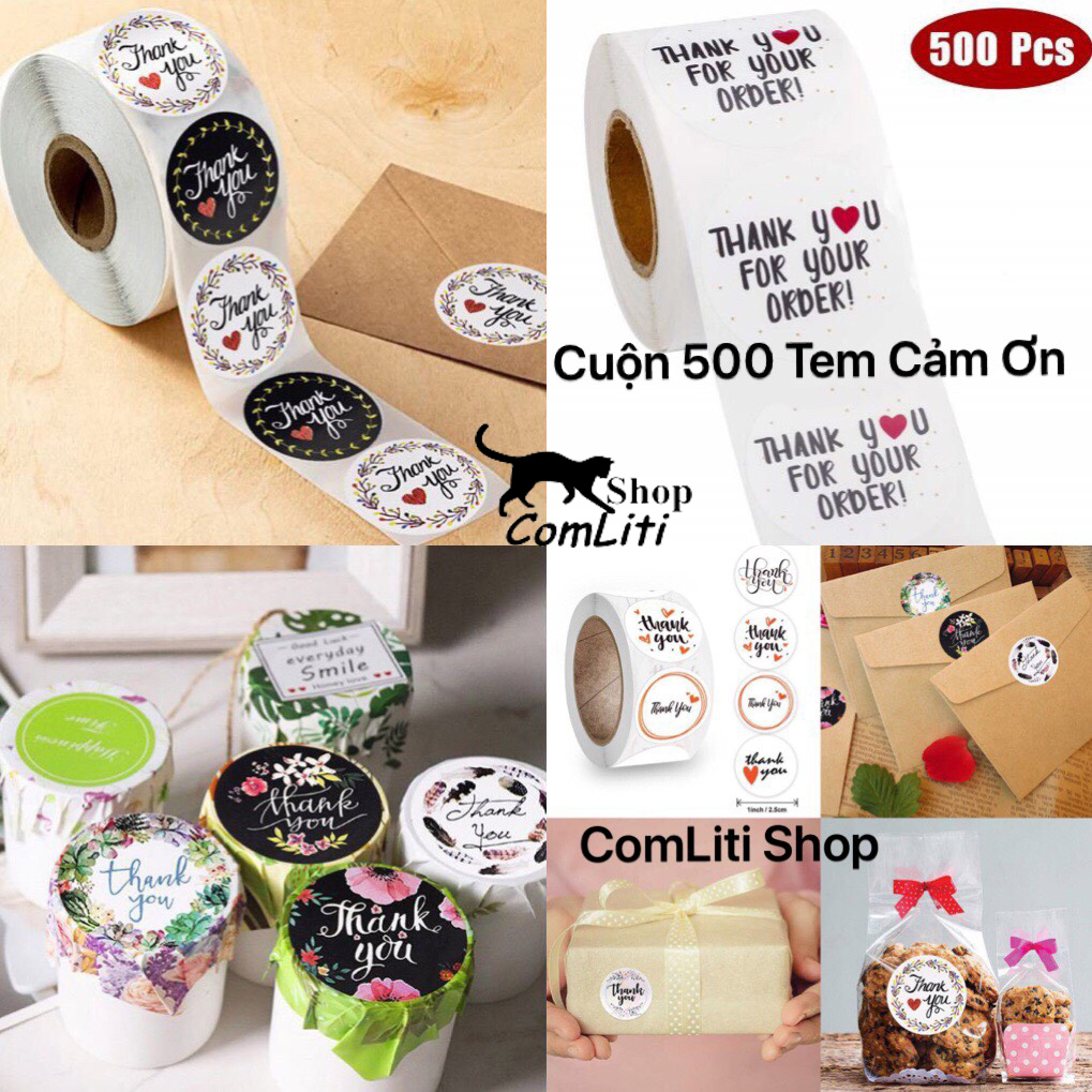 Cuộn 500 Tem Dán Cảm Ơn Nhiều Mẫu