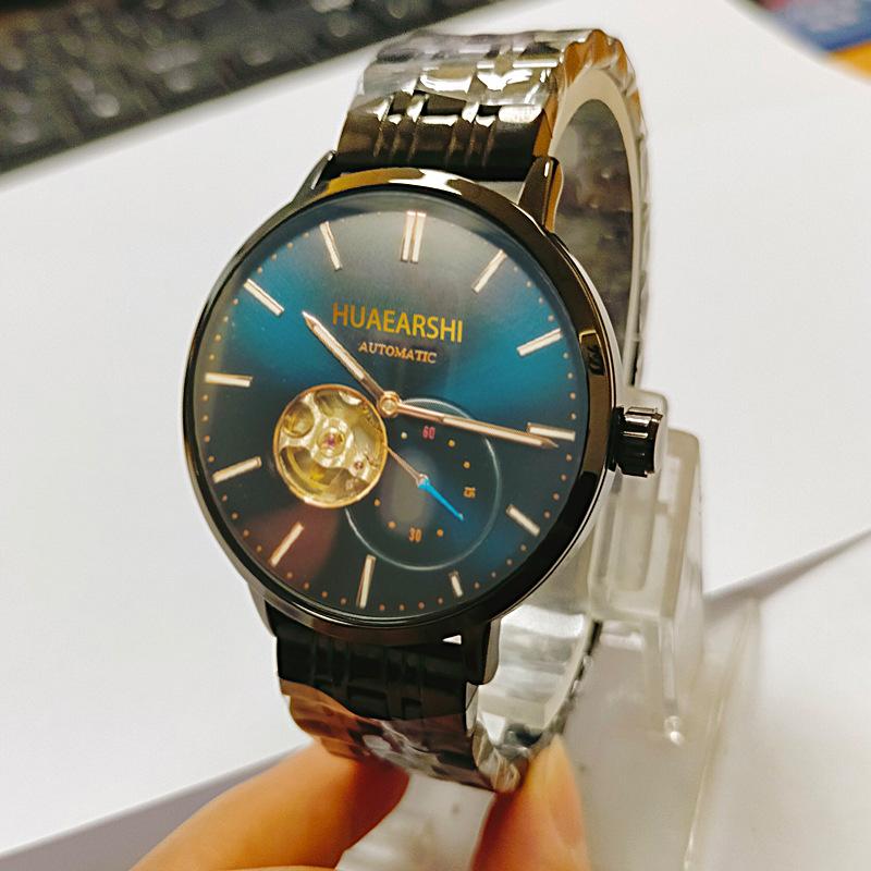 Đồng hồ cơ khí tourbillon tự động thuận lợi nhất dành cho nam thời trang công sở Châu Âu và Mỹ Đồng hồ mặt số lớn không thấm nước cổ áo trắng khí quyển đơn giản