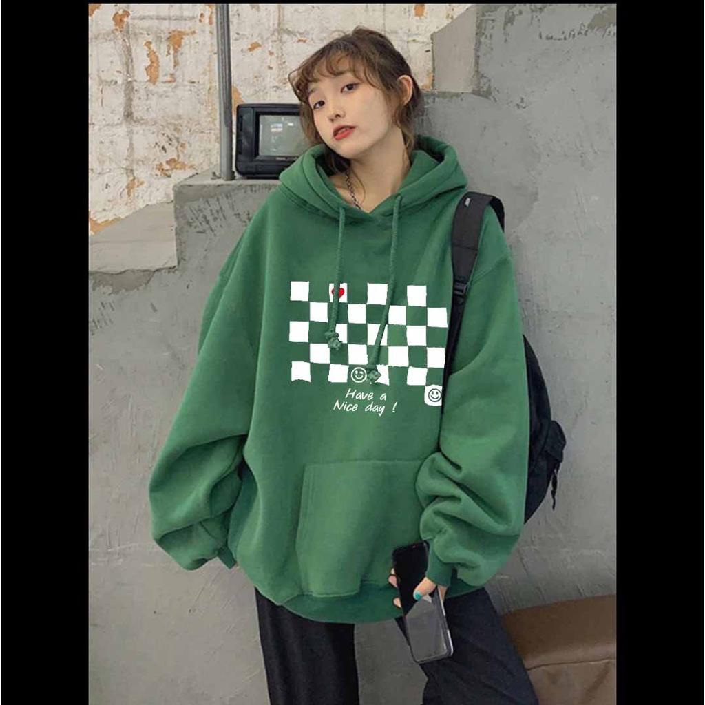 Hot Áo Hoodie bàn cờ 2 màu Xanh rêu, đen chất liệu nỉ bông siêu ấm Mẫu Trend 2023 fom rộng nam nữ.