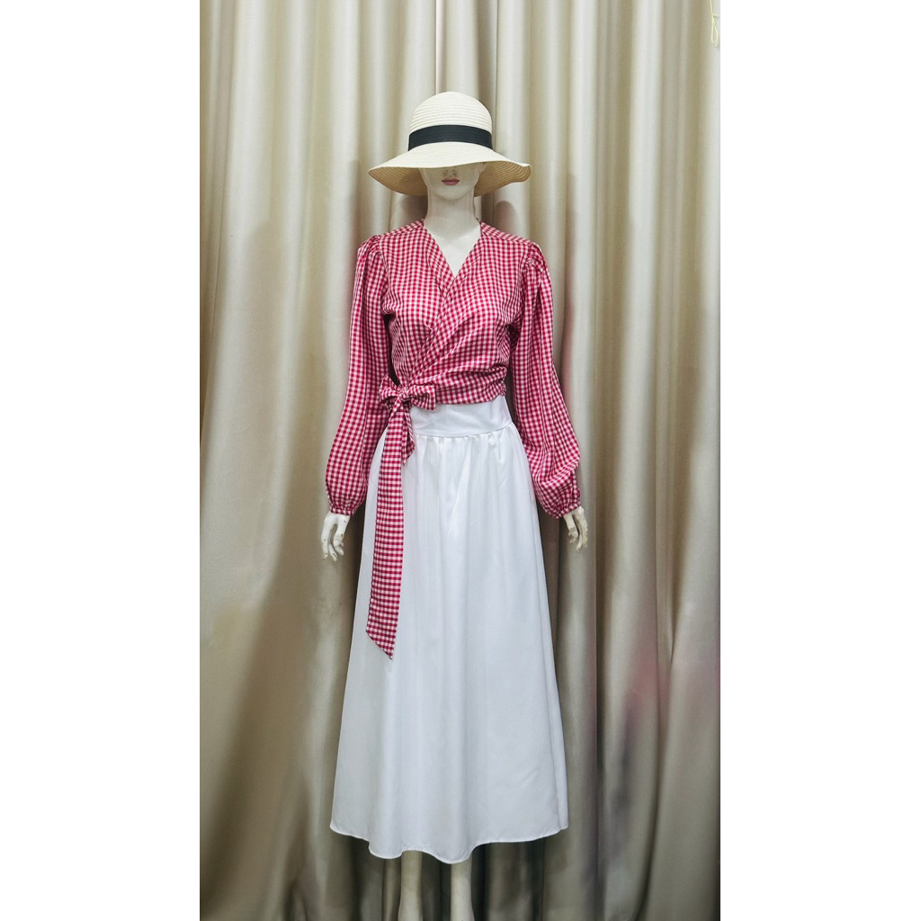 Áo sọc caro tay dài thắt dây eo