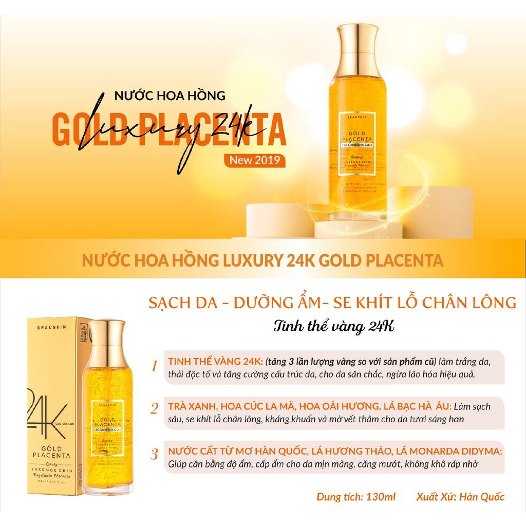 Nước Hoa Hồng BEAUSKIN Placenta Gold Luxury 24k 130ml Làm Sạch Da, Se Khít Lỗ Chân Lông - BSTN0700210