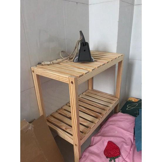 Kệ Để Giày - Tủ Đầu Giường Gỗ Thông Tự Nhiên - Giá Giày Dép 2 Tầng Dài 50cm Phong Cách Hàn Quốc