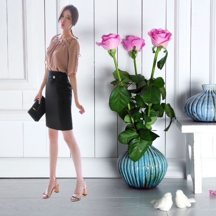 Chân váy bút chì dáng ngắn dài 53cm đính nơ duyên dáng vải kaki thun co giãn CV0014
