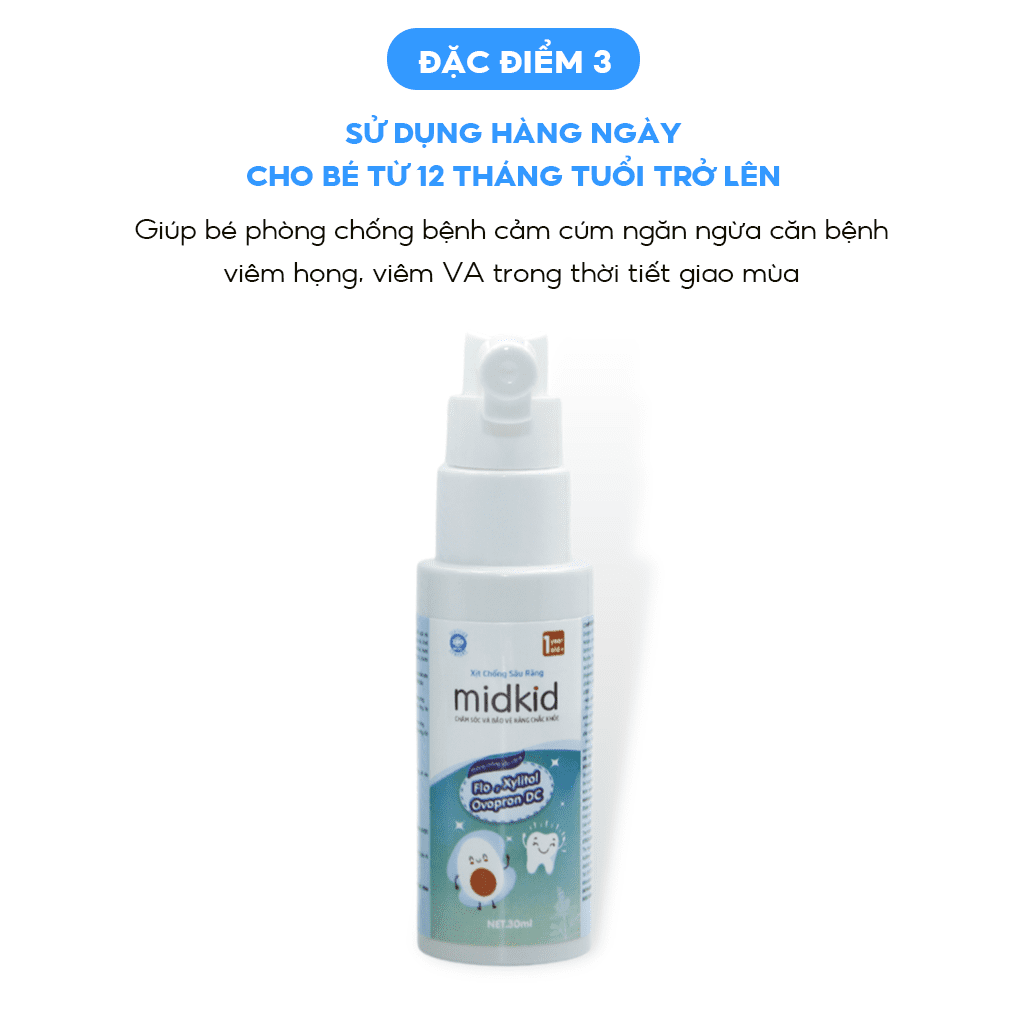 Xịt chống sâu răng cho bé từ 1 tuổi giúp bảo vệ men răng, ngăn ngừa ố vàng, hà mủn, giảm hôi miệng, viêm lợi