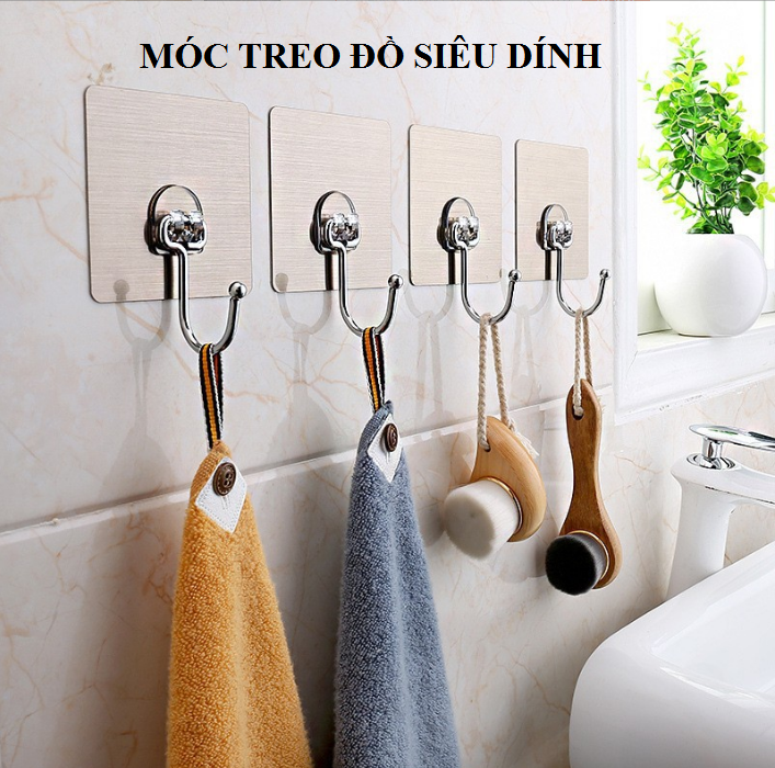 Móc dán tường INOX 304, miếng dán tráng bạc siêu dính, chịu lực loại tốt GD598-MDMoc-INOX