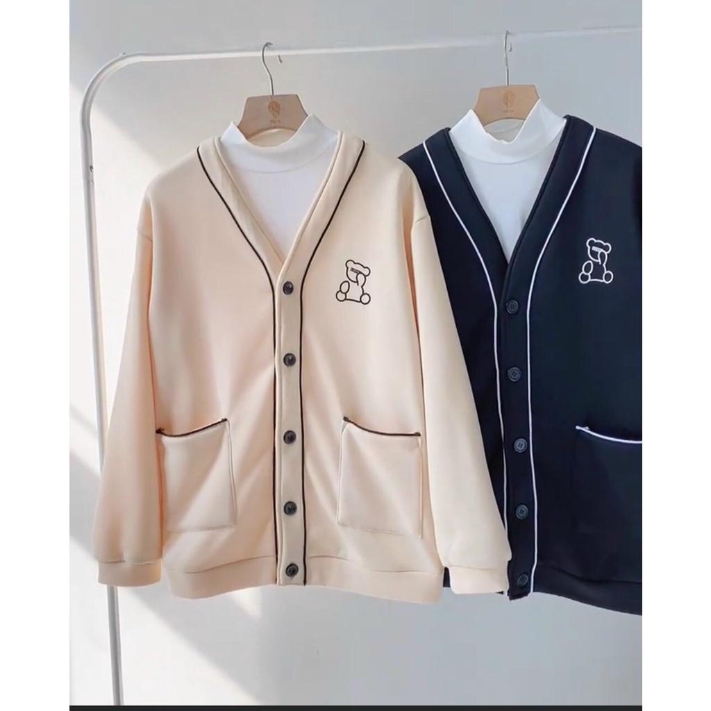 Áo cardigan nỉ khoác ngoài nam nữ thêu viền logo chú gấu cực xịn - Hàng chuẩn shop