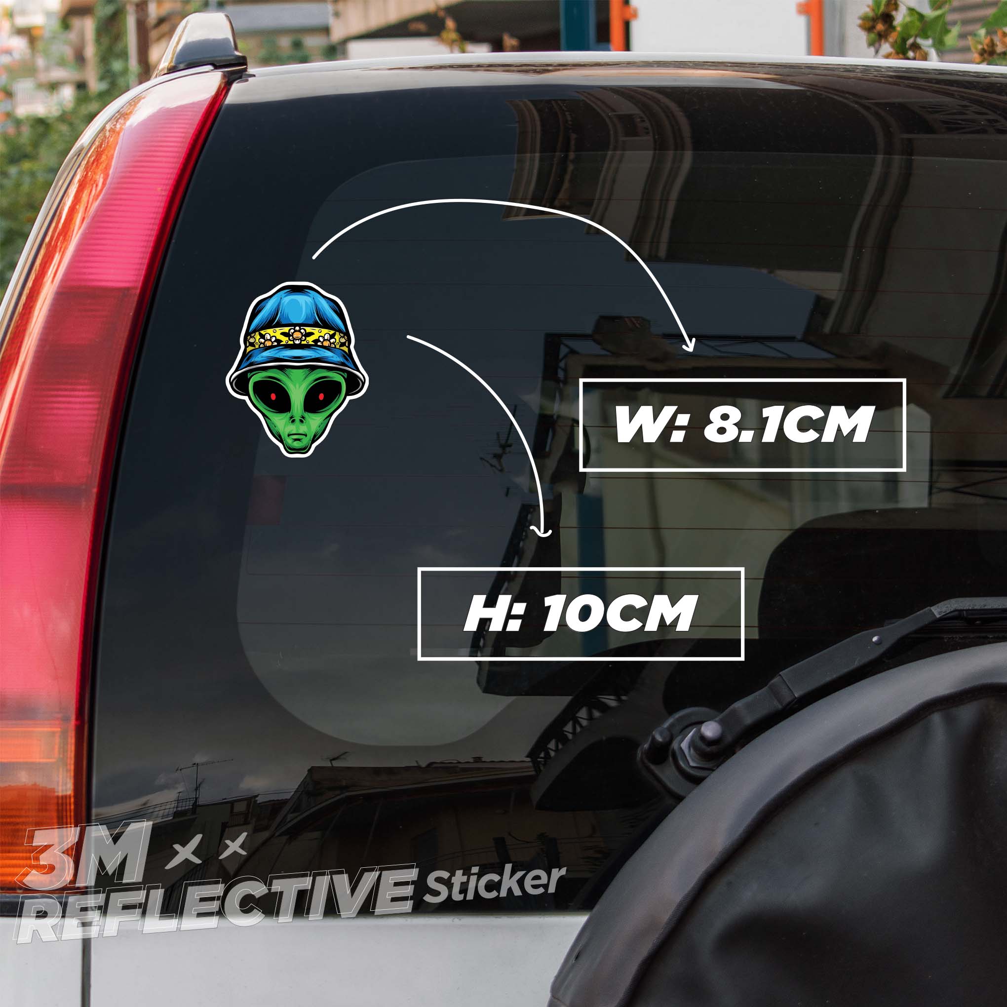 ALIEN WITH BUCKET HAT 3M - Reflective Sticker Die-cut Hình phản quang thương hiệu STICKER FACTORY