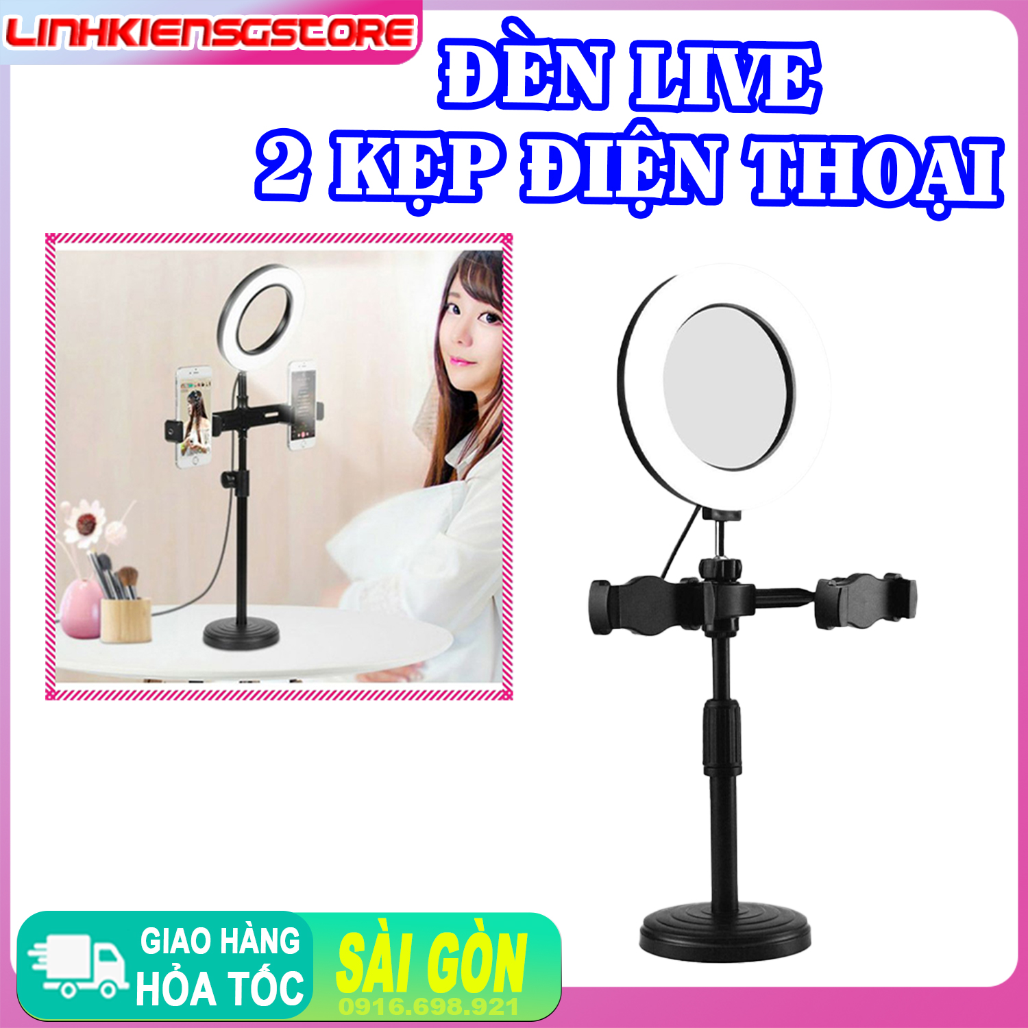 Đèn Livestream 2 kẹp điện thoại Tăng GIẢM, Kẹp Điện Thoại Để Bàn Quay Video Tiktok Có Đèn Led 3 Màu