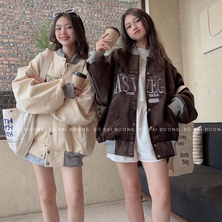 Áo Khoác Bomber Nhung Tăm 2 Màu Form Rộng Unisex Ulzzang