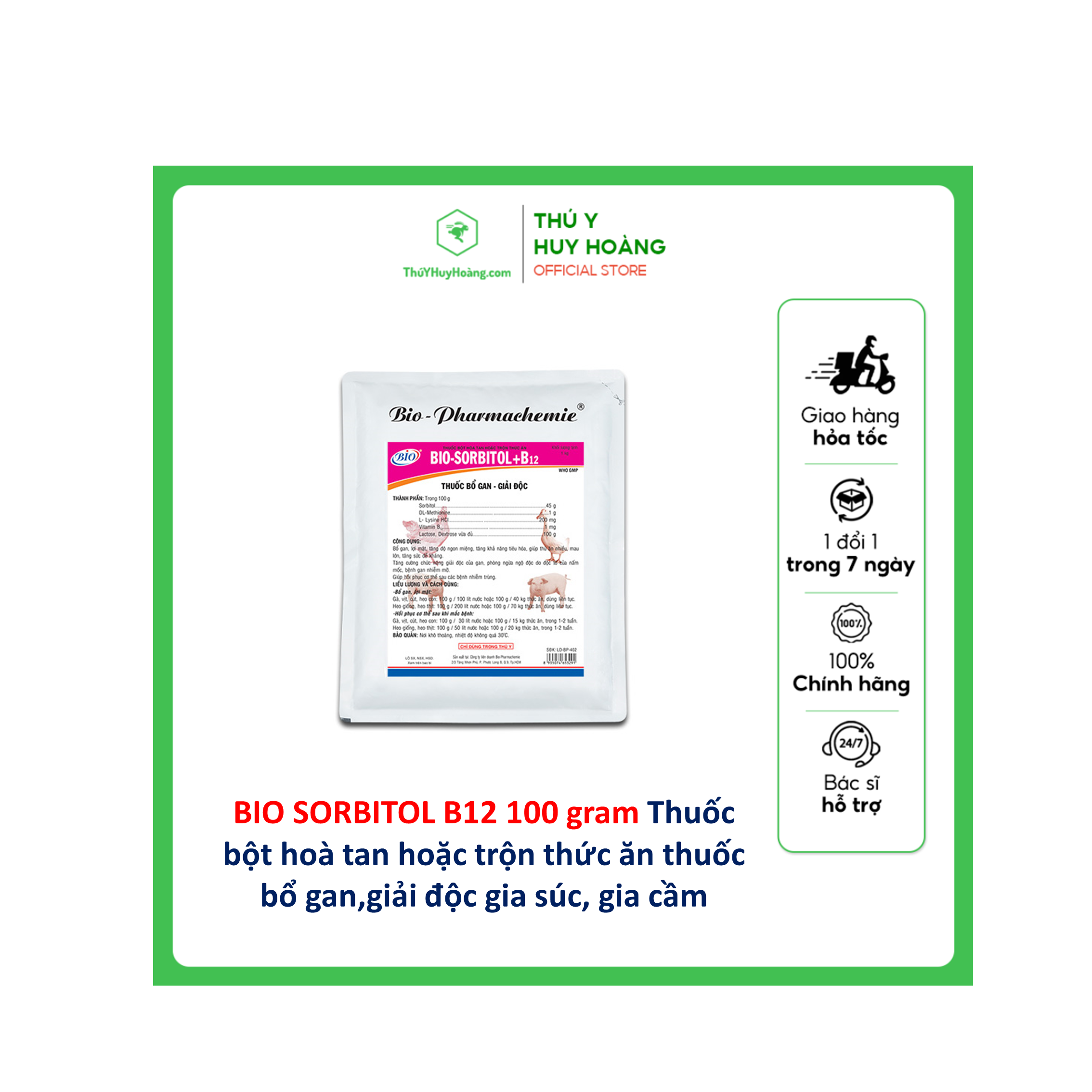 Thuốc bột hoà tan hoặc trộn thức ăn BIO-SORBITOL+B12 bổ gan,giải độc