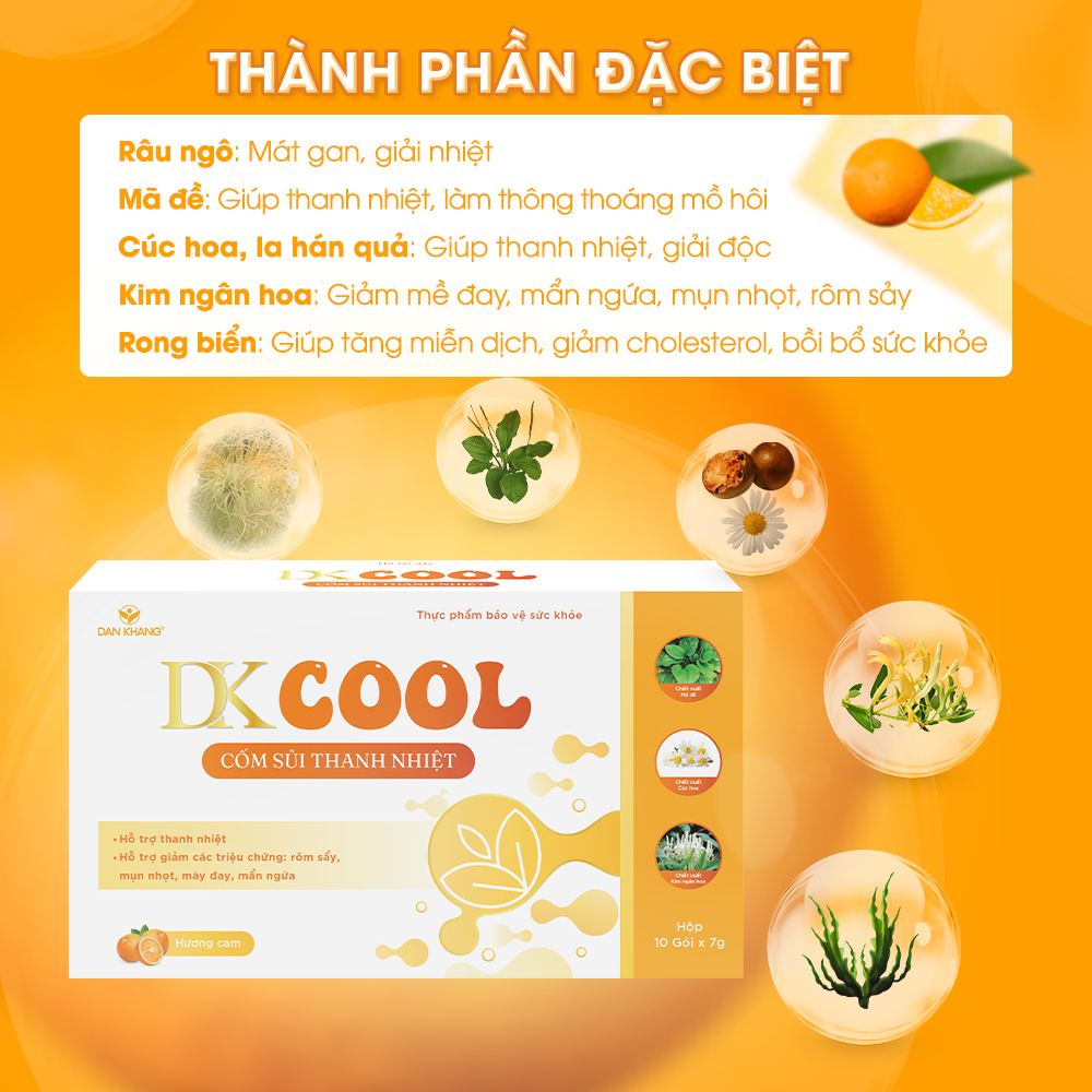 Cốm Sủi Thanh Nhiệt DKCOOL Hỗ Trợ Thanh Nhiệt - Hộp 10 gói x 7g