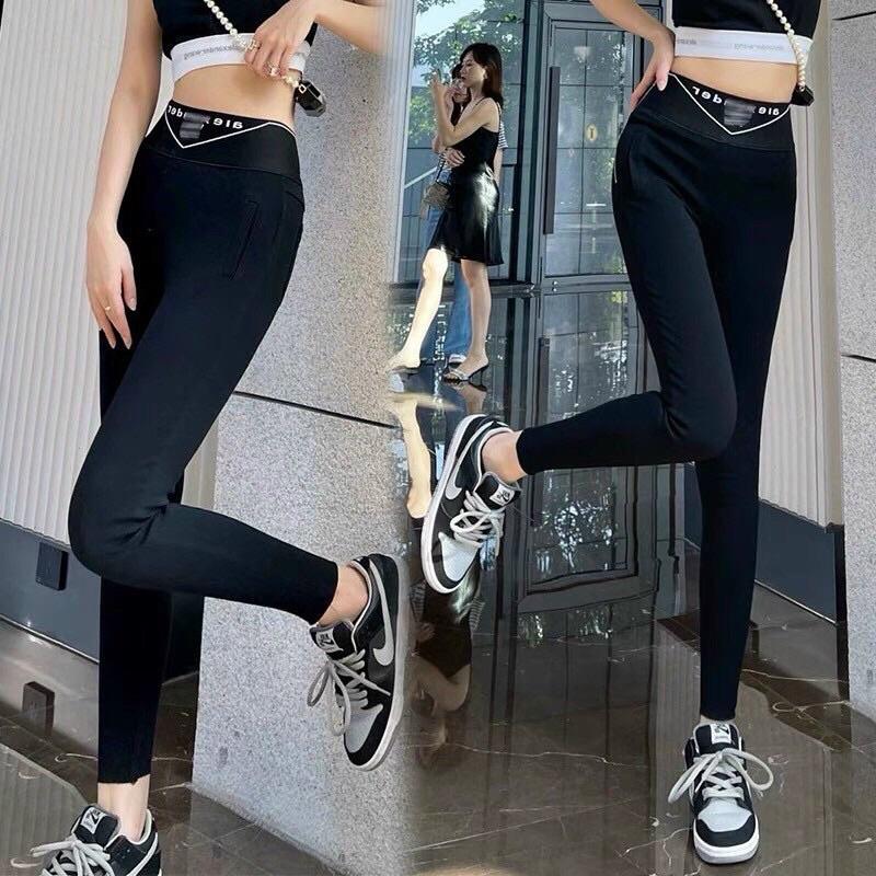 quần legging chun chữ khoá sườn chất umi vải dày dặn đẹp