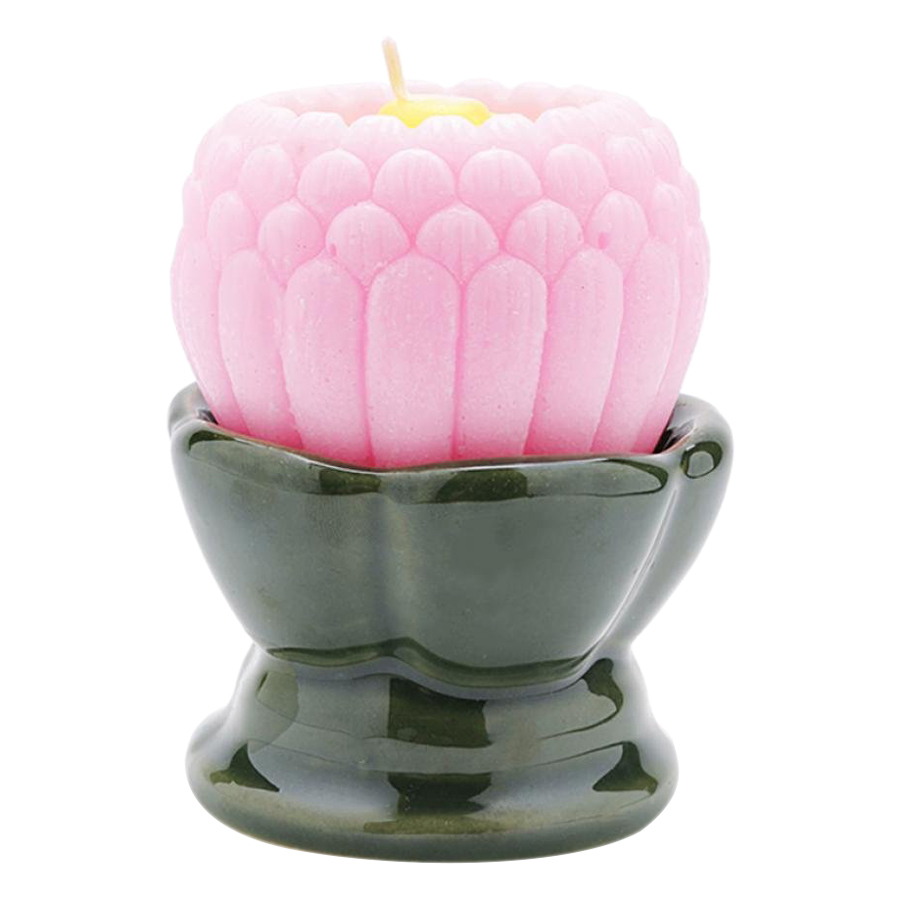 Nến Hoa Sen Nhật Đế Gốm Quang Minh Candle Ftramart NQM9912 (9 x 9 x 12 cm) - Hồng